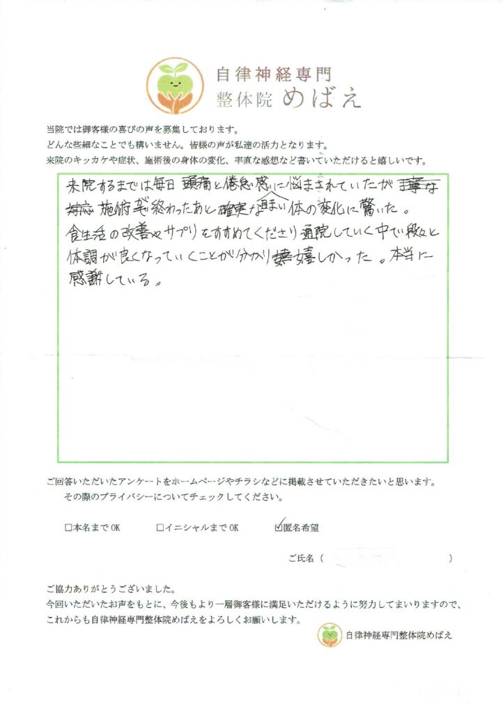 アンケート用紙